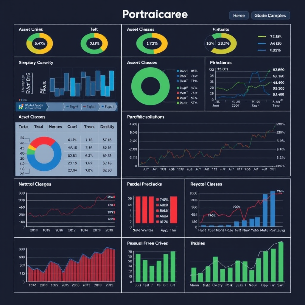 Professionelle Portfolioanalyse mit Diagrammen und Grafiken, die verschiedene Anlageklassen und Markttrends zeigen