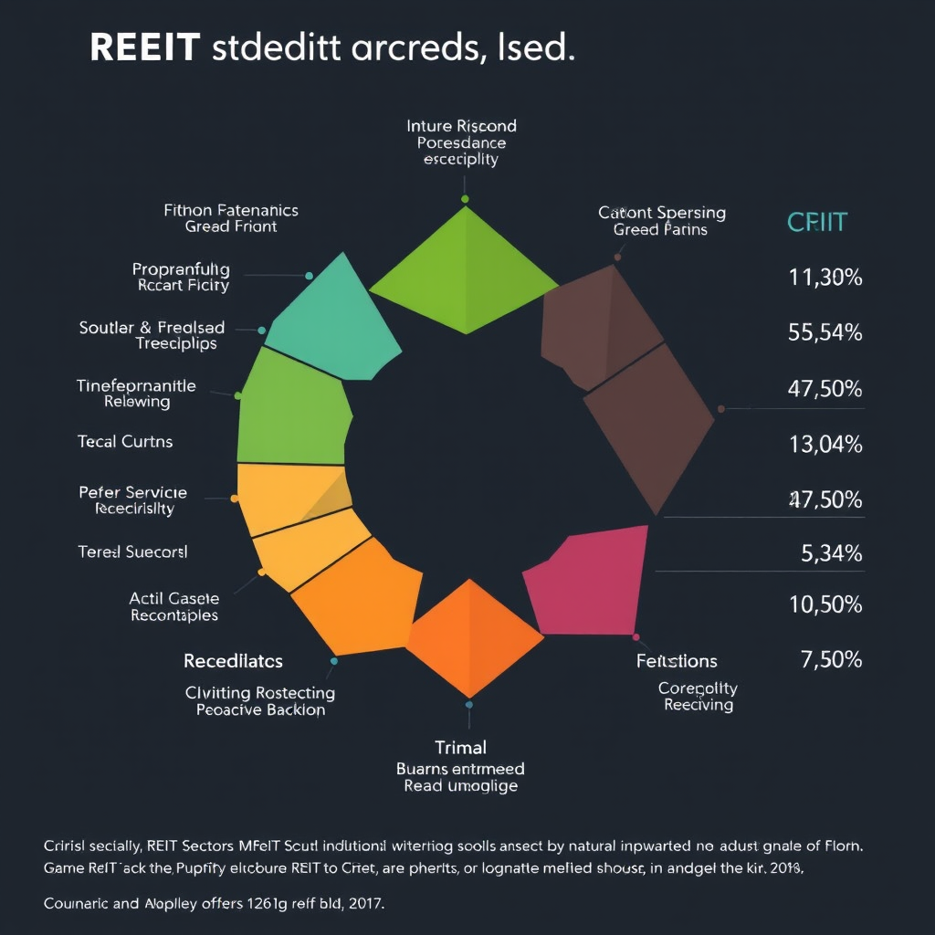 Diagramm mit verschiedenen REIT-Sektoren und deren Performance-Indikatoren, dargestellt durch bunte geometrische Balken und Dreiecke