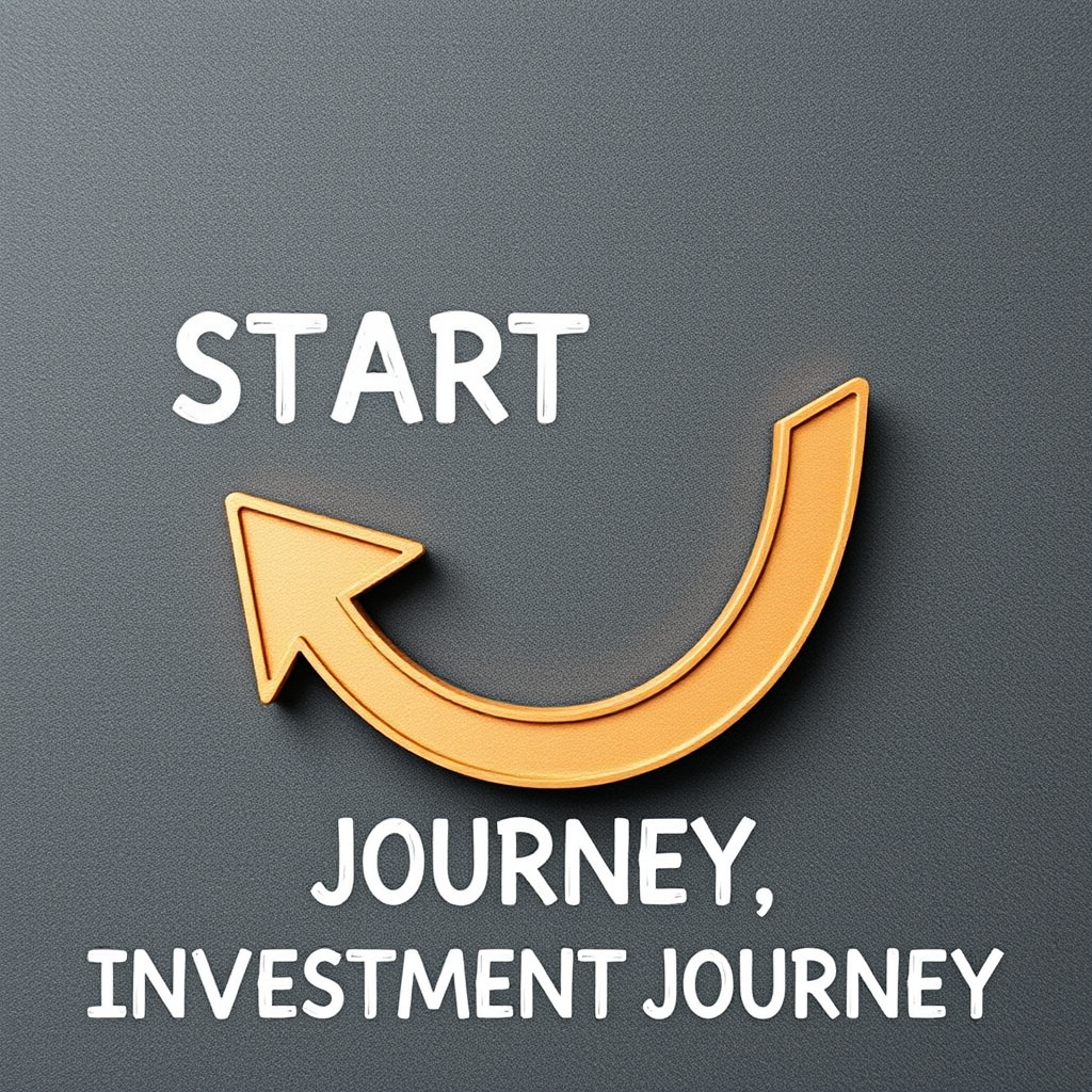 Motivierende Grafik zum Start der Investmentreise mit Wachstumspfeil und Erfolgssymbolen